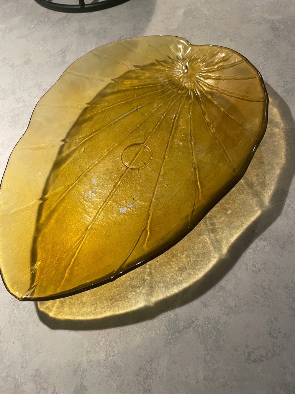 Vintage Amber Leaf Glass Decorative Bowl